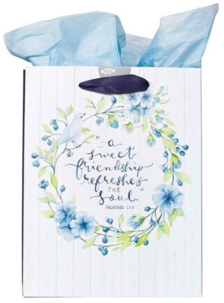 1220000134454 Sweet Friendship Medium Gift Bag In White And Blue With Tissue Paper Prover