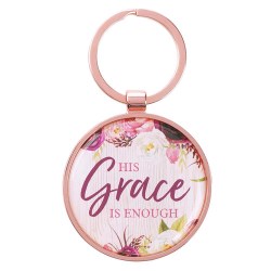 1220000134027 His Grace Is Enough Keyring In A Tin In Pink Plum 2 Corinthians 12:9