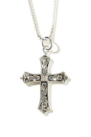 714611137795 Open Scroll Budded Cross With Square Center CZ