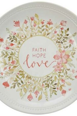 1220000370678 Faith Hope Love Pink Floral Ceramic Plate