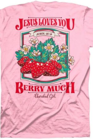 612978644058 Cherished Girl Jesus Loves You Berry Much (Medium T-Shirt)