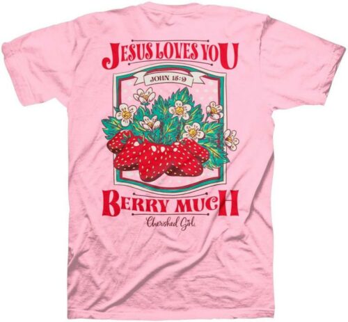 612978644058 Cherished Girl Jesus Loves You Berry Much (Medium T-Shirt)