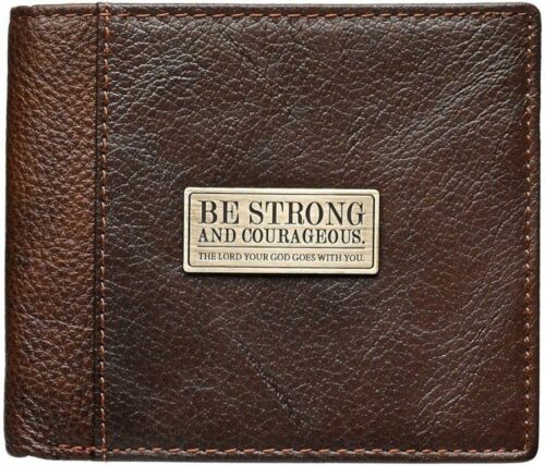 6006937124578 Genuine Leather Classic Bifold Wallet for Men Strong and Courageous with Brass I