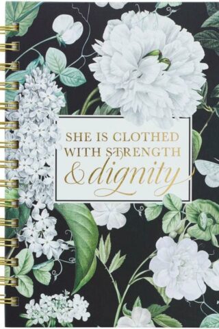 9781639522620 Journal w/Scripture Strength & Dignity Proverbs 31:25 Bible Verse Black Floral 1