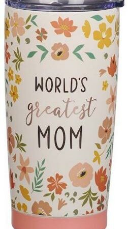 1220000370920 Worlds Greatest Mom Peach Floral Stainless Steel Travel Tumbler