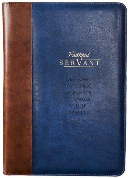 6006937139350 Faithful Servant 2 Chronicles 15:7 Zippered Brown Faux Leather Padfolio/Portfoli