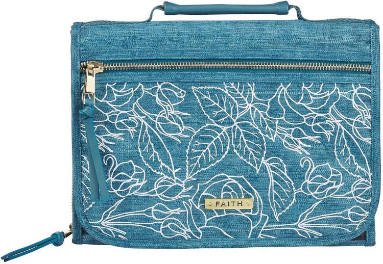 1220000134652 Faith Badge Floral Women's Tri-Fold Organizer Bible Cover Zipper Closure