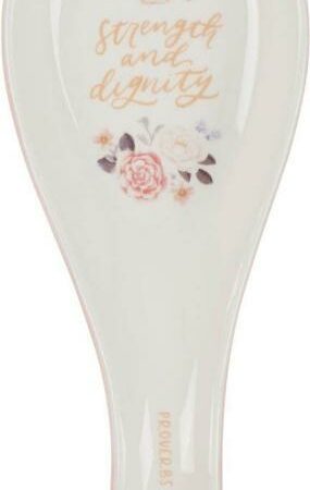 1220000327603 Strength And Dignity Pink Floral Ceramic Spoon Rest Proverbs 31:25