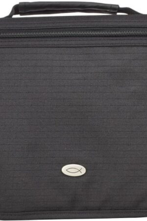 6006937070622 Jesus Fish Badge Black Canvas Bible Cover for Men and Women  Large Zippered Tri-