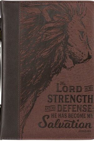 1220000136533 Lord is My Strength w/Lion Exodus 15:2 Faux Leather Classic Bible Cover Case